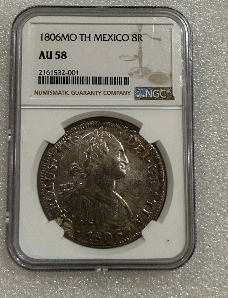 1806 Mexico MO Silver 8 Reales NGC AU 58  ~~ Stunning Pillar Dollar ~~ - Image 1 of 4