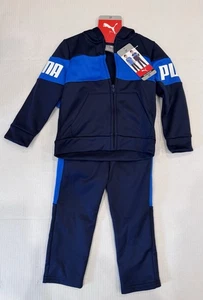 Puma Kids' 3-Piece Tech Fleece Set Full Zip Size 3T Navy Jacket Pants Logo T NEW - Picture 1 of 7