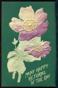 Heavy Embossed MANY HAPPY RETURNS OF THE DAY Postcard - Picture 1 of 1