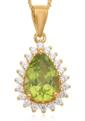 0.62ct Natürlich Rund Diamant 14k Massiv Gelbgold Peridot Hochzeit Anhänger - Bild 1 von 3