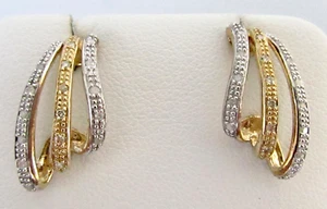 Gold Diamond Earrings - 9ct Two Tone Gold Multi Diamond Hoop Stud Earrings - Picture 1 of 17