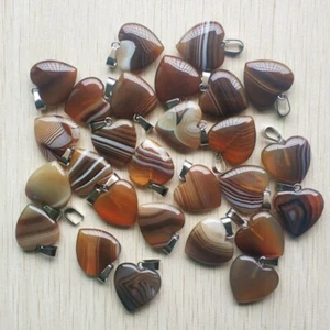 Wholesale 100pc Coffee Stripe Agate Heart Shape Charms Pendants for Jewelry 20mm - Picture 1 of 6