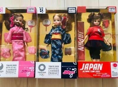 Figura Muñeca Licca TOKIO 2020 Olímpica Paralímpica Yukata Kimono y Apoyador Juego de 3 Foto 1 de 4
