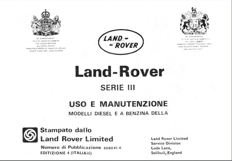 Manuale uso e manutenzione Land Rover Serie III 3 ITALIANO PDF - Immagine 1 di 1