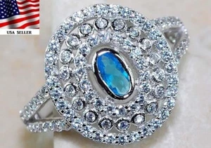 1CT Aquamarine & Topaz 925 Solid Sterling Silver Ring Jewelry Sz 6 LB1-5 - Picture 1 of 2