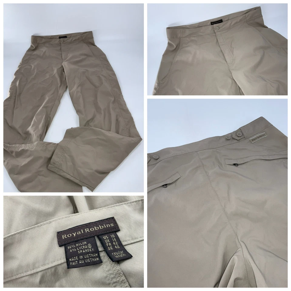 Calça de caminhada Royal Robbins tamanho 10 náilon bronzeado lycra frente plana sem falhas YGI D2-35 - Imagem 1 de 4
