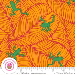 Moda JUNGLE PARADISE 20786 14 Orange Green Frogs STACY HSU Quilt Fabric - Picture 1 of 5
