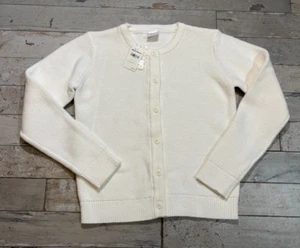 New Hanna Andersson White Knit Sweater Cotton Cardigan Girls Size 140, US 10 NWT - Picture 1 of 9