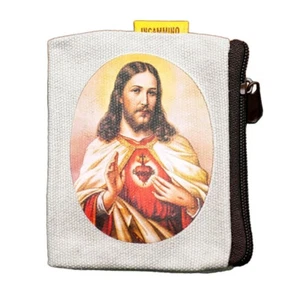 Heiliges Herz Jesu Rosenkranz Etui - Reißverschluss Canvas religiöse Geldbörse - Bild 1 von 4