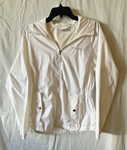 Columbia Jacket Womens Sz Small Full Zip Windbreaker Hooded Long Sleeves White - Picture 1 of 13