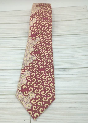Corbata Ichthys Monte Carlo Seda Francia Diseño Remolino Con Pez Rojo Crema, Rosa  Foto 1 de 4