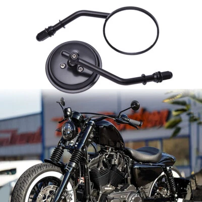 Black Round Motorcycle Mirrors For Harley Sportster XL 883 1200 Bobber Chopper - Image 1 of 4