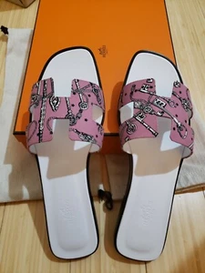 SANDALIA NARANJA Blanca Rosa IMPRESIÓN JAQUARD Lona y Cuero Talla 40EU 10 EE. UU. Nueva - Imagen 1 de 12