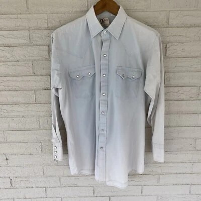 70s 80s Dee Cee DC Brand sawtooth pearl snap faded stone gray western shirt sz L - Image 1 of 4