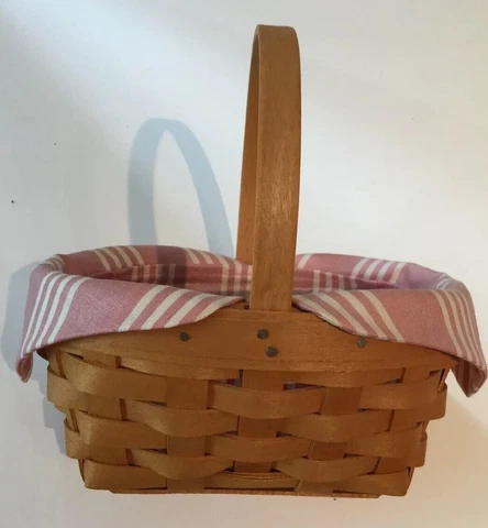 LONGABERGER 1999 Horizon Of Hope Basket, Traditional Pink Print Liner, Protector Cover
