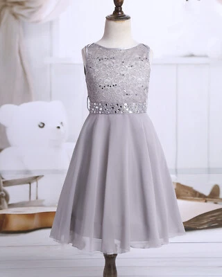 Vestido Floral Encaje Niñas Brillante Estrás Dama de honor Vestido Formal Vestido de Baile Foto 1 de 2