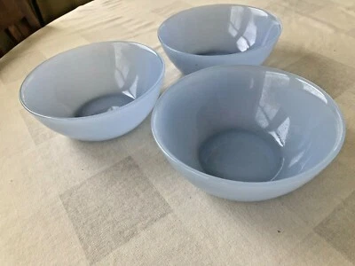 Light Blue Milk Glass Cereal Soup Dessert Bowls Set of 3 6.25" x 2.5" UNUSED - Image 1 of 4