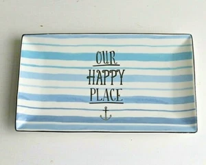 'This is our Happy Place' Blue & White Ceramic Dish Coastal Design Gift Boxed - Picture 1 of 2