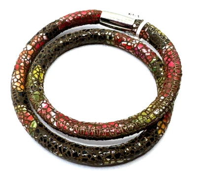 Brighton Woodstock цветной змеиной кожи цветы двойной кожаный браслет 16 дюймов новый с Ярлыками - Изображение 1 из 4