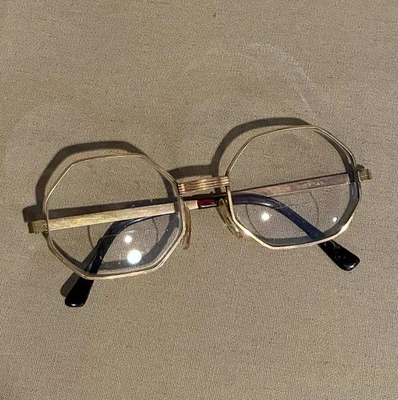Retro P.G.F. 14K MCM Mid Century France Gold Octagon Wire Frame Glasses Hippie - Image 1 of 4