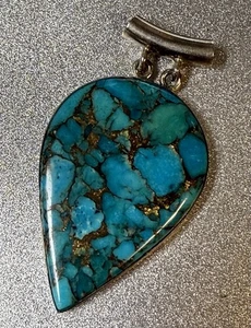 Vintage Turquoise Cabochon Pendant Sterling Silver 925 Bail (CJ-A3-1-1) - Picture 1 of 6