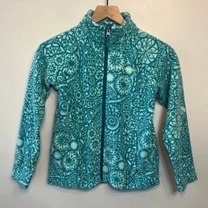 Columbia Girls Full Zip Floral Print Fleece Jacket Teal Youth Size Medium 10/12 - Picture 1 of 8