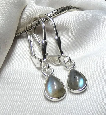 Ohrhänger 925 Silber Klappbrisur filigrane Labradorit Tropfen mit Blauschimmer - Bild 1 von 4