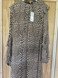Mint Velvet Animal Print Ruffle Midi Dress New With Tags - Size 14 - Picture 1 of 10