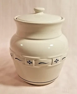 Barattolo e coperchio Longaberger ceramica blu tessuto tradizioni - App alto 10" - Foto 1 di 9