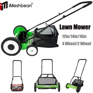12/14/16in Manual Reel Lawn Mower,Ajustable Cutting/Handle Height Grass Catcher - Picture 1 of 49
