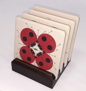 Charles/Charley Harper Ladybugs Absorbant Stone Coaster Set - Picture 1 of 3