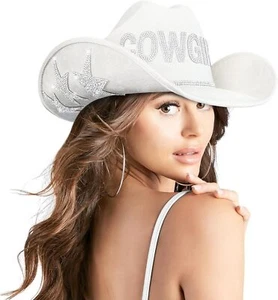Keilin Cowboy Hats for Women Rhinestone Cowgirl Hat Felt 6 3/4-7 3/8, White - Picture 1 of 7
