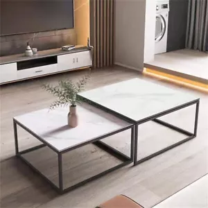 XXL Wohnzimmertisch 2er Set Couchtisch Marmor Weiss Optik Satztische Sofa Tisch - Bild 1 von 10