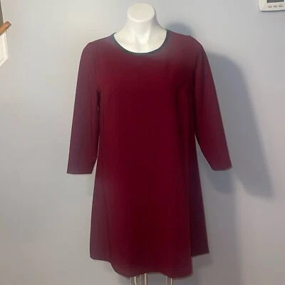 Vestido de mujer ECI granate manga 3/4 línea A. Talla mediana. Ribete de imitación de cuero negro Foto 1 de 4