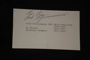 TARJETA ÍNDICE 3X5 FIRMADA POR FRED FITZSIMMONS 1925 NEW YORK GIANTS (d.1979) - Imagen 1 de 1