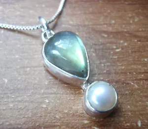 Labradorite Cultured Pearl 925 Sterling Silver Pendant with Gorgeous Iridescence - Picture 1 of 3