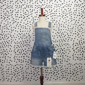Imperial Star NWT Medium Wash Crochet Trim Girls Denim Shortalls Size 8 - Picture 1 of 7
