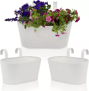 Beautiful Hanging Flower Pots for outside Railing or Fence - Stylish Set of 3 Ou - Picture 1 of 12