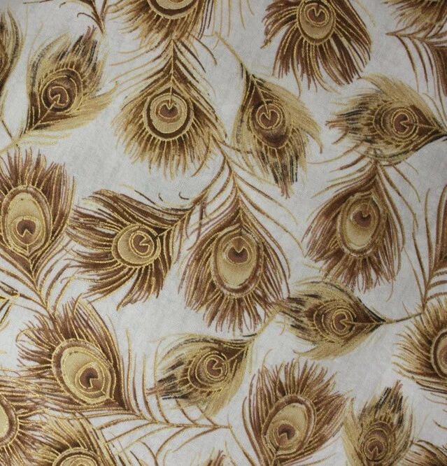 Rare Royal Peacock Feathers Neutral colors 100% Cotton Hoffman Fabric 10.5" - Image 1 of 1