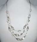 Gray Clear Genuine Crystal Statement Necklace Wire Layered Square Collar Vintage