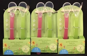 (3) Green Sprouts Feeding Spoons 2 Pack, Silicone Tip, Pink & Green, 6-12 Months - Picture 1 of 1