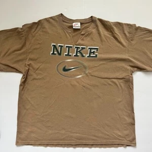 Vintage 90s Y2K Tan Nike Swoosh Front Graphic T-Shirt Gr. XL - Bild 1 von 5