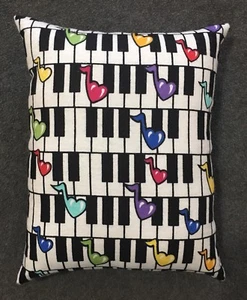 Beautiful Handmade Piano Key Accent - Throw Pillow 12” x 10” Heart Music Notes - Picture 1 of 1