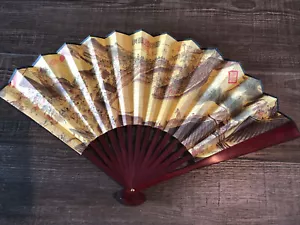 QingMingShangHe Wall Decorative Hand Fan calligraphy Draw Wood Frame Chinese 13” - Picture 1 of 4