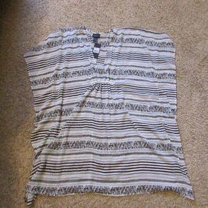 NWT XL Black White Gray Chiffon Swim Cover Up Cover2Cover Below Knee Pullover - Picture 1 of 2