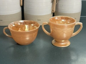 Vintage Fire King Oven Ware Peach Luster Laurel Leaf Lot Of 2 - Picture 1 of 13
