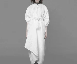 Linen Kimono Style Wrap Dress Bohemian Poncho Cape Lagenlook Parachute Cardigan - Picture 1 of 53