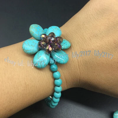 Brazalete flor cristal facetado cuentas piedras preciosas lágrima turquesa natural 7,5"" Foto 1 de 4
