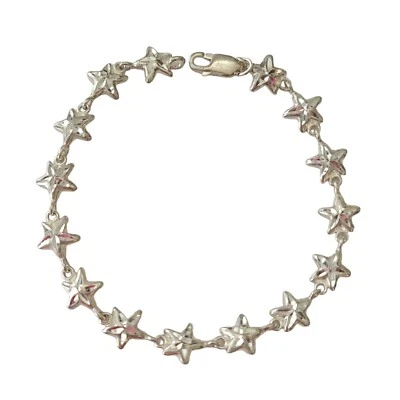 Sterling Silver Lobster Clasp Stars Chain Link Bracelet, 7.75" Long E715 - Image 1 of 4
