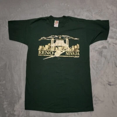 Camisa masculina vintage Reno Nevada grande verde anos 90 horizonte dourado gráficos turista TEE - Imagem 1 de 4